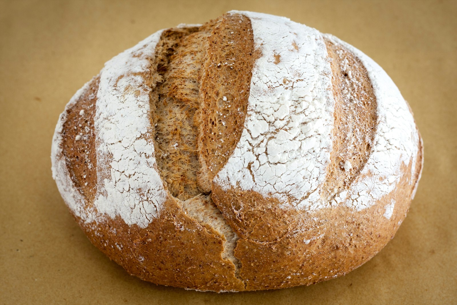 Flour-dusted whole grain loaf